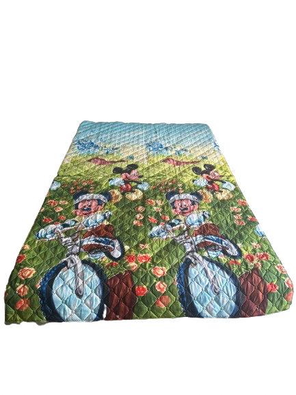 Kinder-Bettüberwurf 130x210 cm – Buntes Motiv mit Fahrrad & Blumen